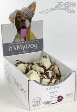 it's My Dog Rawhide Knoop Wit Met Long per showdoos van 10 stuks